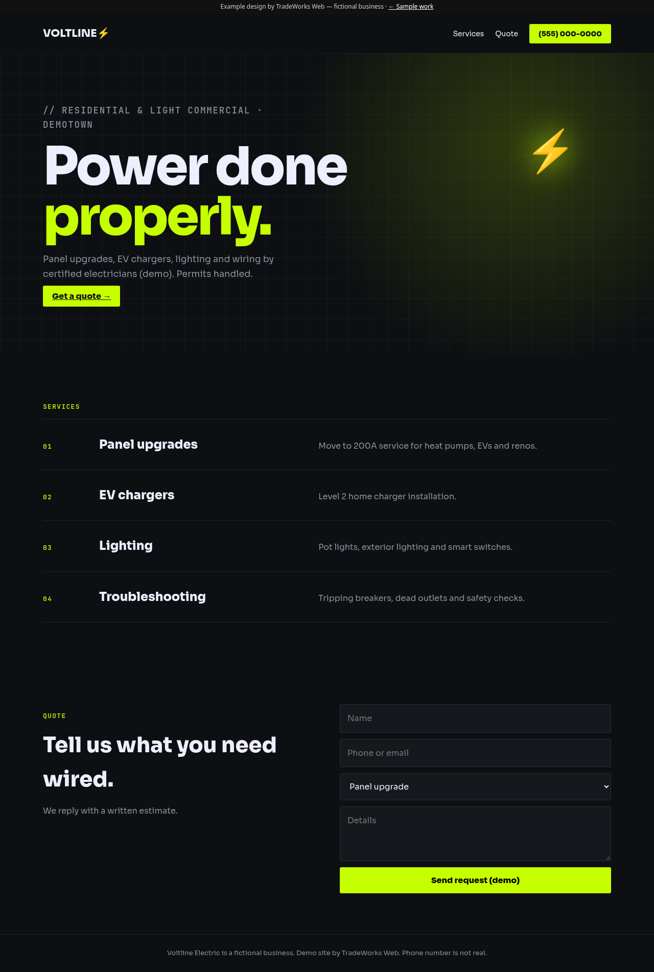 Preview of the Voltline Electric example site